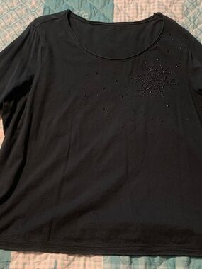 Coldwater Creek Dark Teal Long Sleeve Top with Beaded SNOWFLAKE Detail